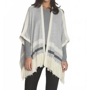 NEW LABEL+THREAD women's ashley fringe poncho in pumice/white